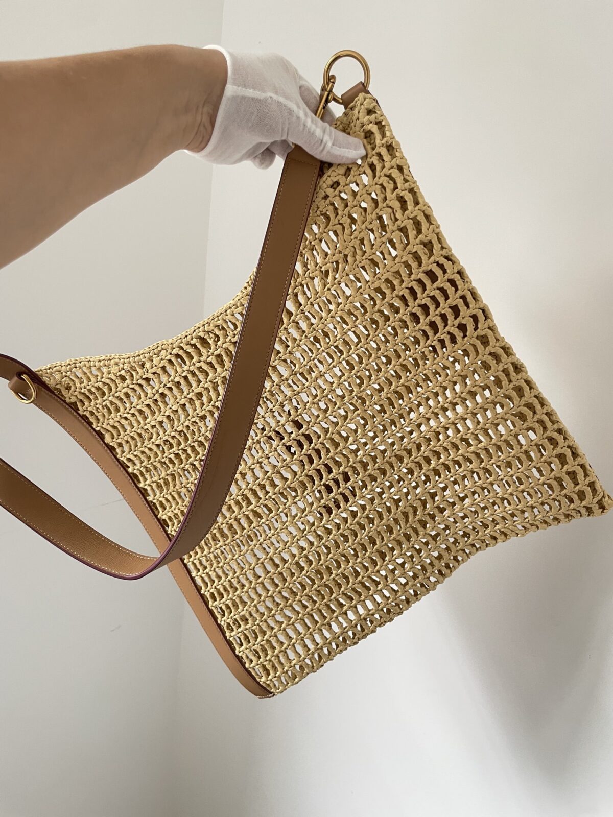 SAINT LAURENT YSL OXALIS Raffia and Leather Tote Bag Natural Brown - Image 4