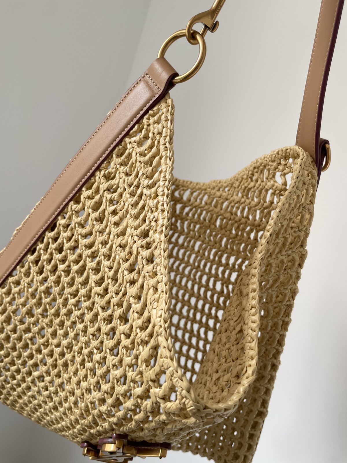 SAINT LAURENT YSL OXALIS Raffia and Leather Tote Bag Natural Brown - Image 5