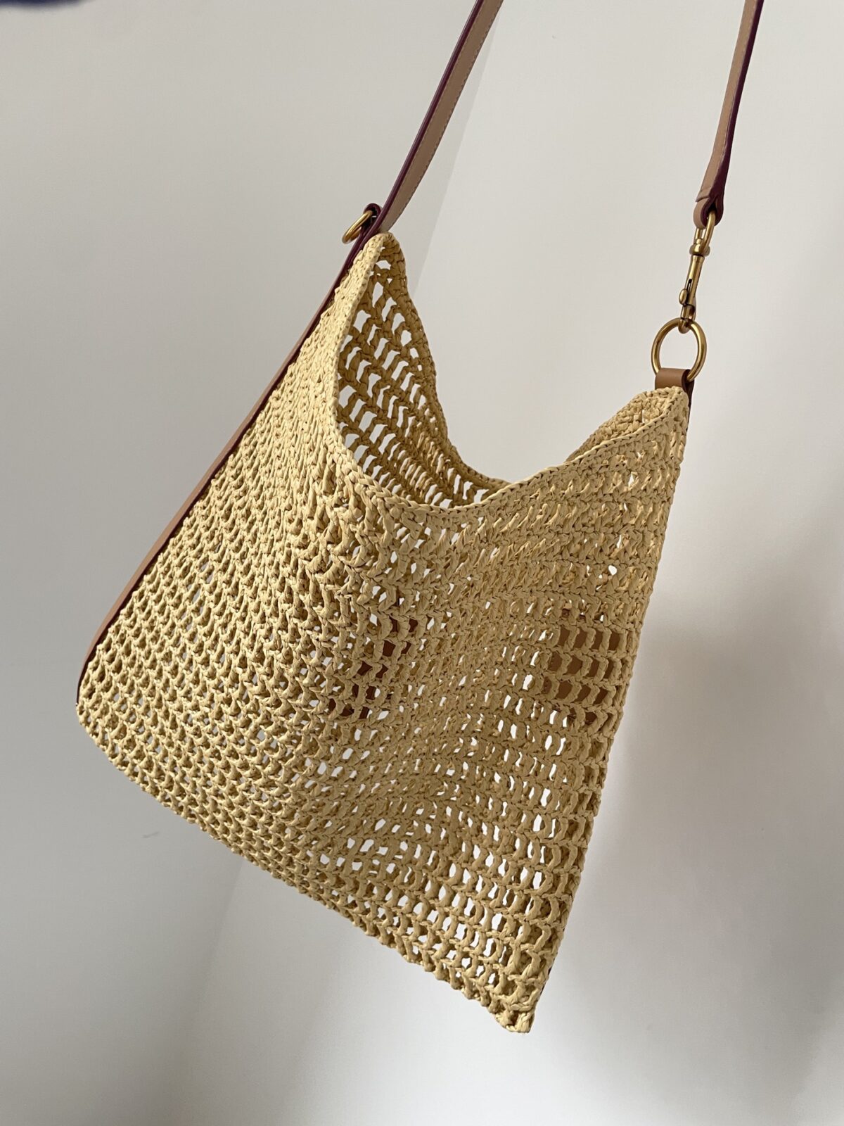 SAINT LAURENT YSL OXALIS Raffia and Leather Tote Bag Natural Brown - Image 6