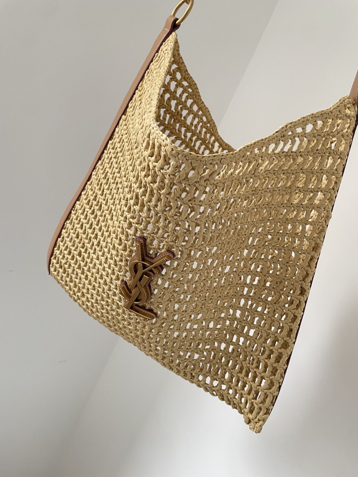 SAINT LAURENT YSL OXALIS Raffia and Leather Tote Bag Natural Brown - Image 8