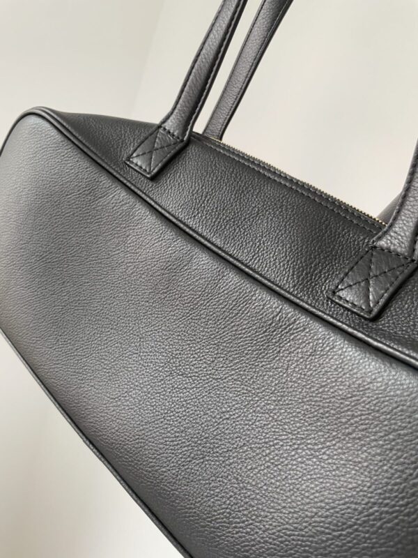 Balenciaga Carrie Logo Embossed Gold-Foil Small Bowling Bag in Calfskin Leather – Black - Image 8