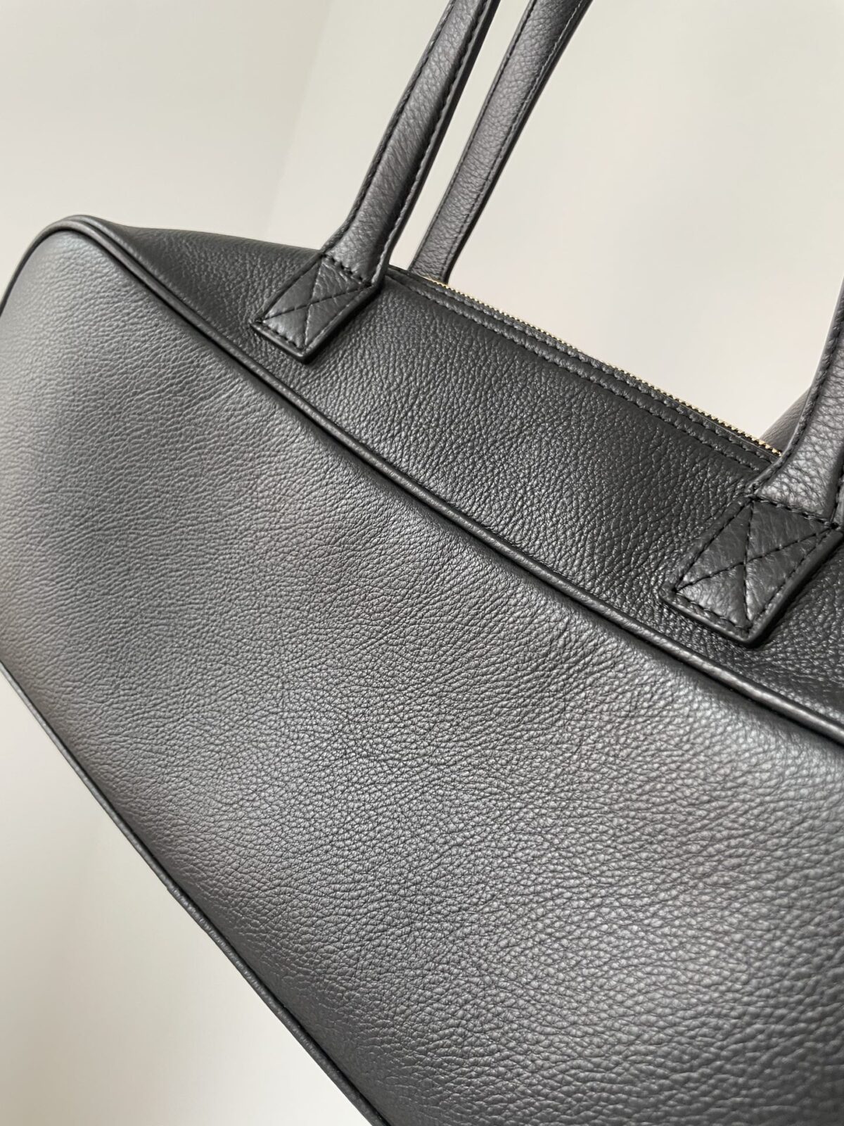 Balenciaga Carrie Logo Embossed Gold-Foil Small Bowling Bag in Calfskin Leather – Black - Image 8