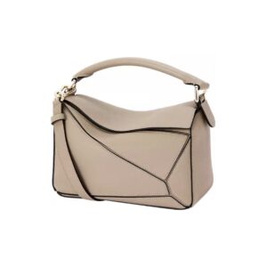 LOEWE Puzzle Small Calfskin Shoulder Crossbody Bag with Anagram Embossing – Sand