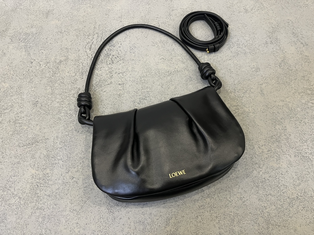 LOEWE Paseo Nappa Calfskin Shoulder Crossbody Bag with Magnetic Closure – Black - Image 2