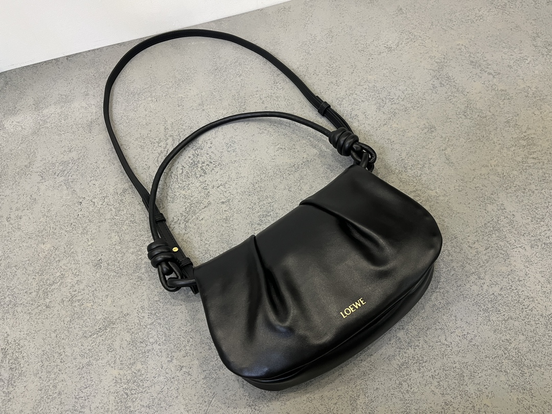 LOEWE Paseo Nappa Calfskin Shoulder Crossbody Bag with Magnetic Closure – Black - Image 9