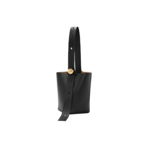 LOEWE Pebble Bucket Calfskin Crossbody Bag with Anagram Hardware – Black