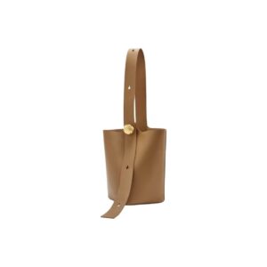LOEWE Pebble Bucket Calfskin Crossbody Bag with Anagram Hardware – Oak Brown