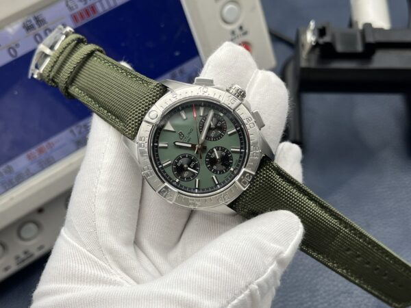 Breitling Avenger Automatic Chronograph Men’s Watch 44mm Green Dial Stainless Steel Case with Leather Strap - Image 2