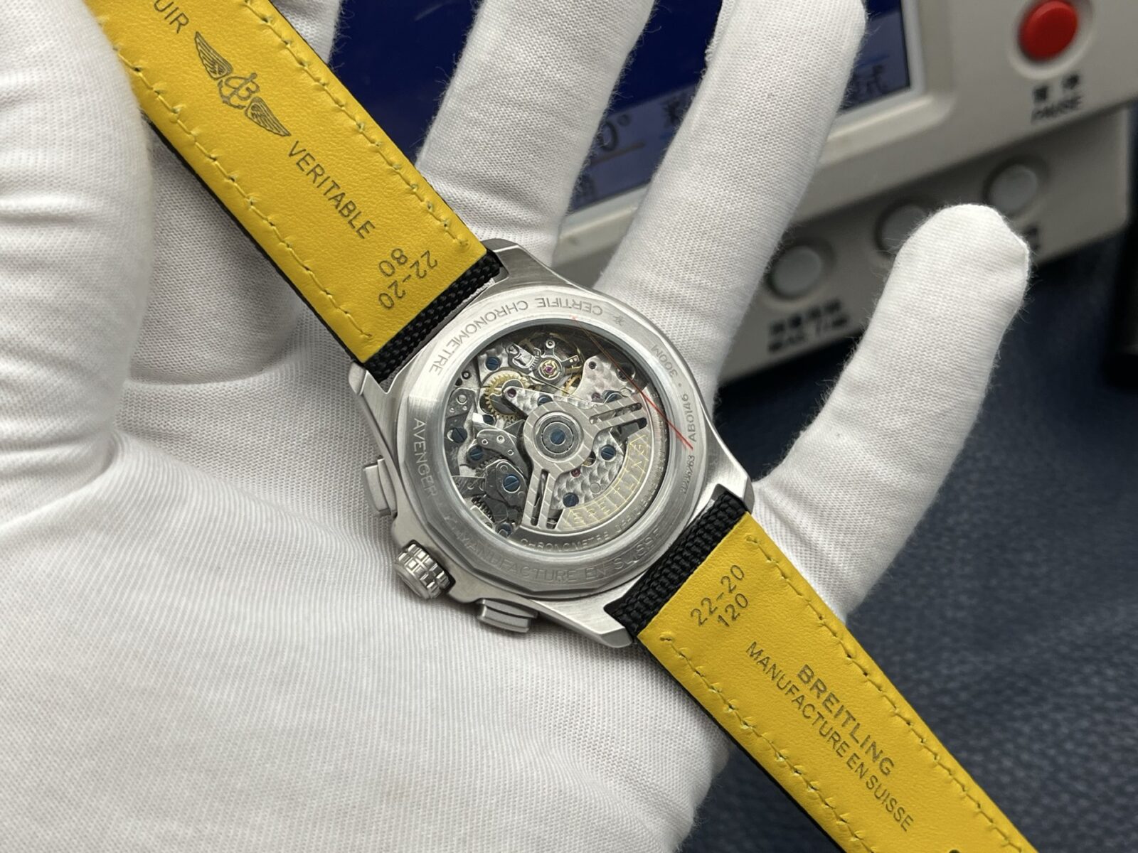 Breitling Avenger B01 Chronograph 44 Snake Year Limited Automatic Chronograph Men’s Watch 44mm Yellow Dial Stainless Steel Case with Leather Strap - Image 8