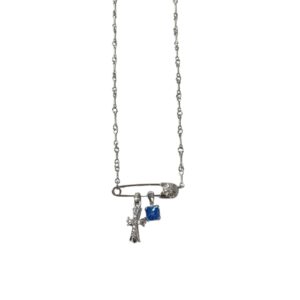 Chrome Hearts White Gold Blue Diamond Cross Necklace