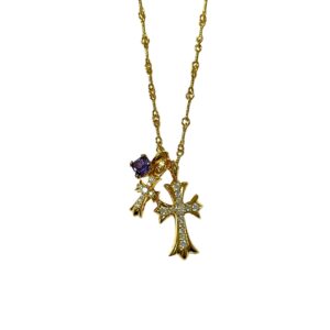Chrome Hearts Double Cross Purple Diamond Necklace