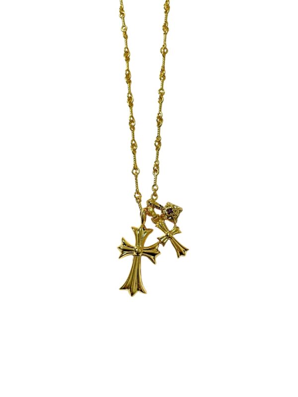 Chrome Hearts Double Cross Purple Diamond Necklace - Image 2