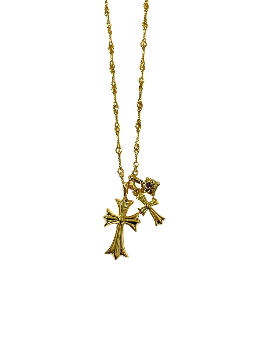 Chrome Hearts Double Cross Purple Diamond Necklace - Image 2