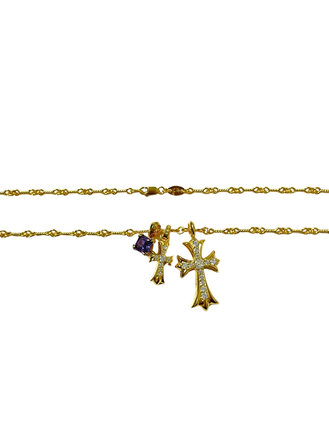 Chrome Hearts Double Cross Purple Diamond Necklace - Image 3