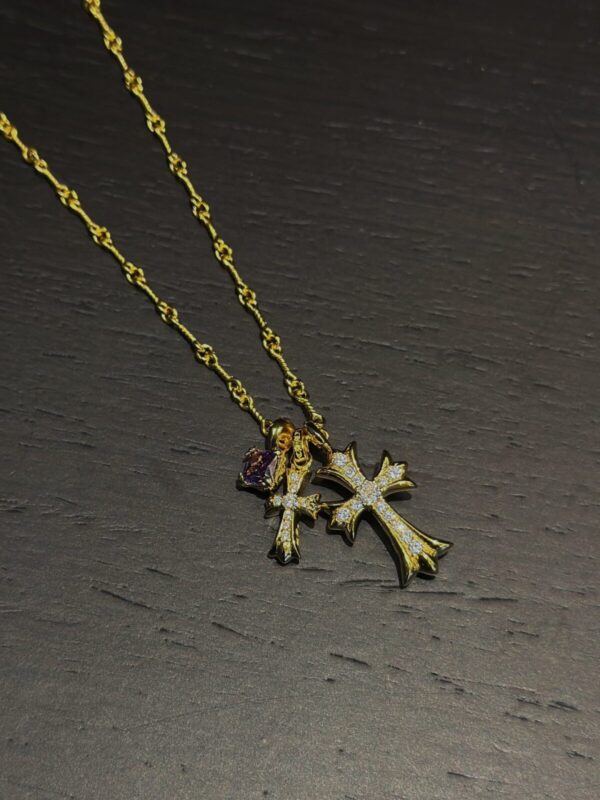 Chrome Hearts Double Cross Purple Diamond Necklace - Image 4