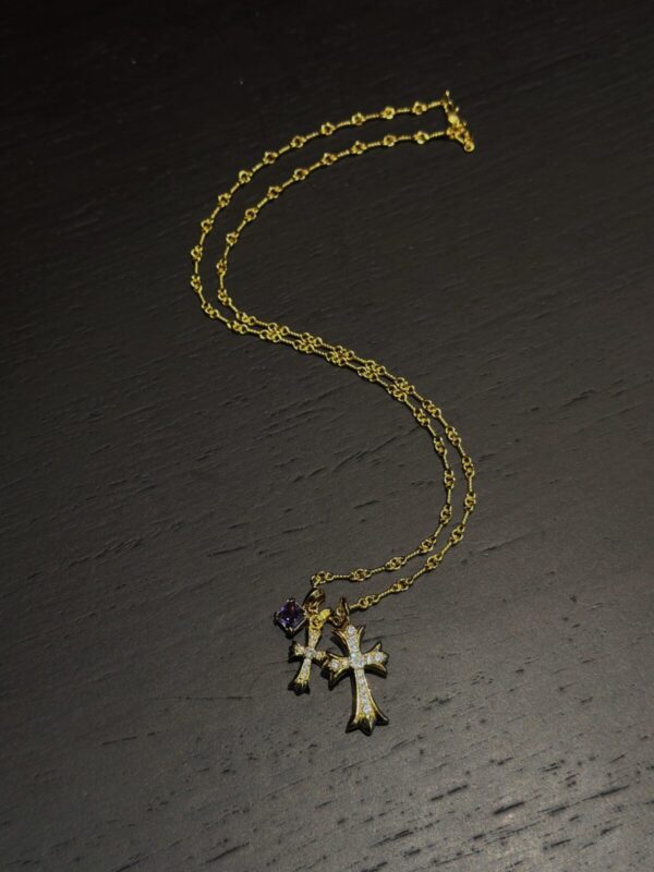 Chrome Hearts Double Cross Purple Diamond Necklace - Image 6
