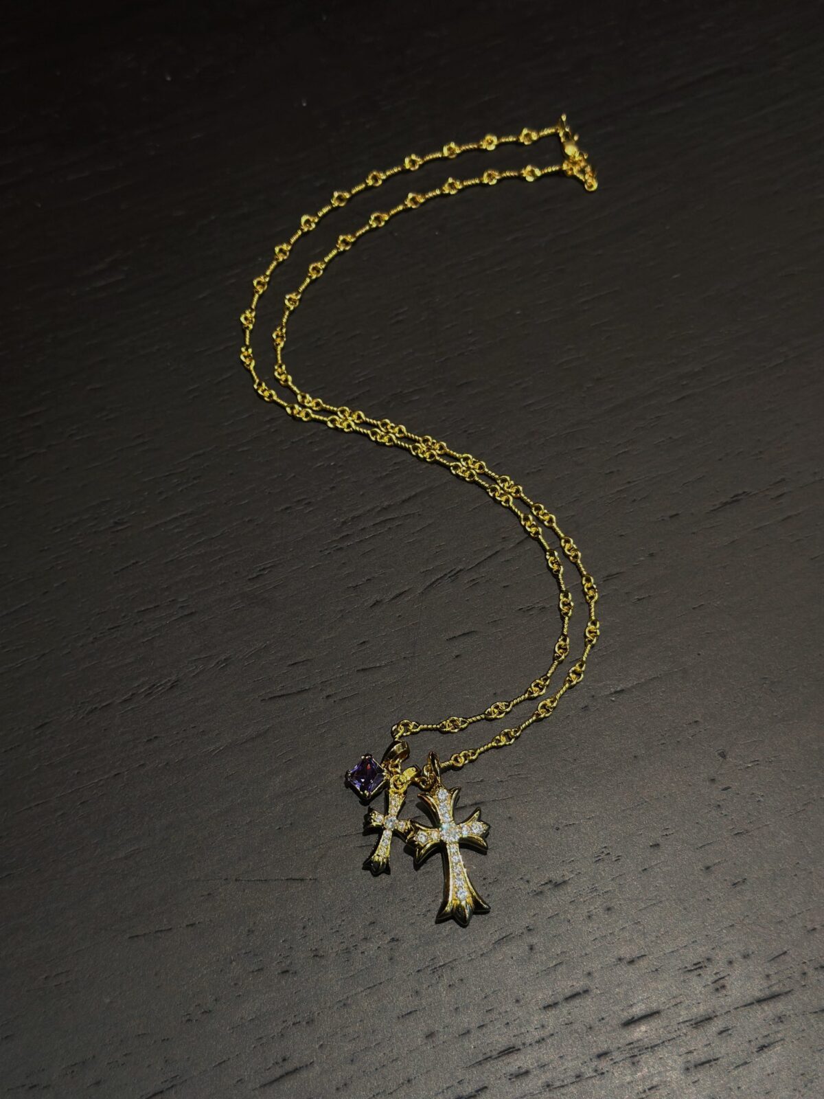 Chrome Hearts Double Cross Purple Diamond Necklace - Image 6