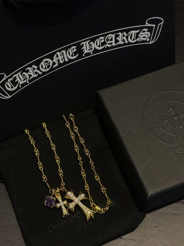 Chrome Hearts Double Cross Purple Diamond Necklace - Image 7