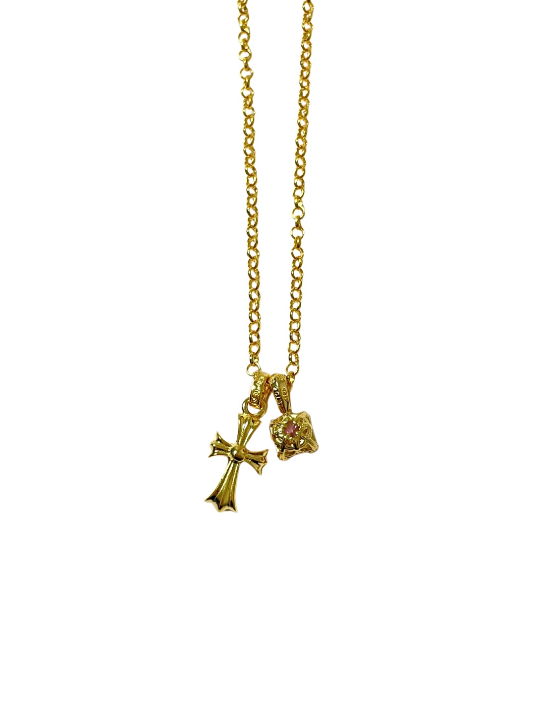 Chrome Hearts Gold Pink & Red Diamond Cross Necklace - Image 2