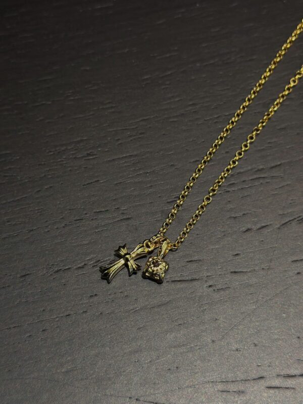 Chrome Hearts Gold Pink & Red Diamond Cross Necklace - Image 5