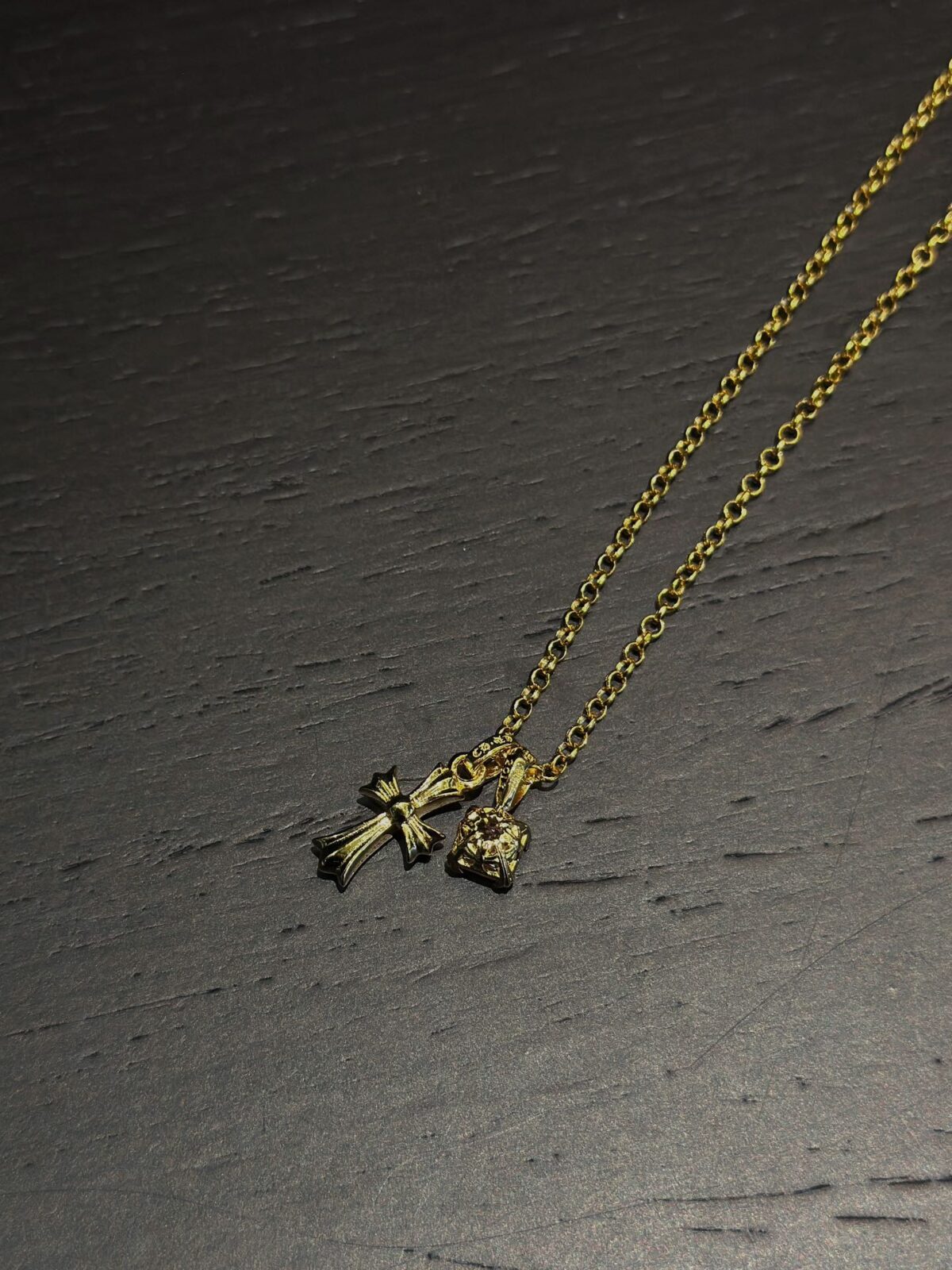 Chrome Hearts Gold Pink & Red Diamond Cross Necklace - Image 5