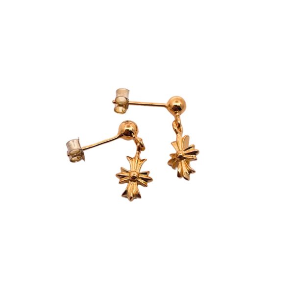 Chrome Hearts Gold-Plated Cross Earrings with Diamonds - Image 2