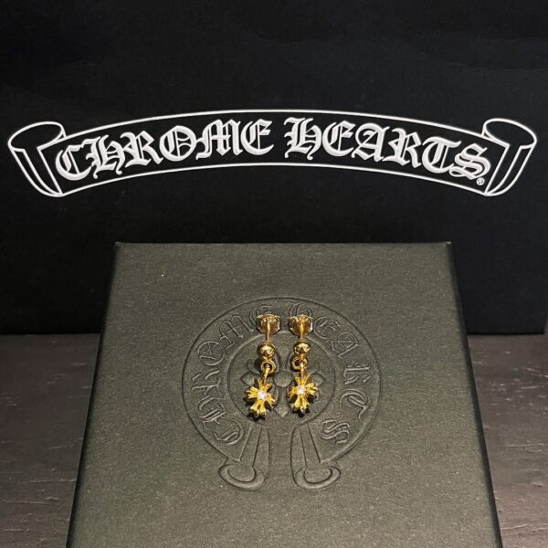 Chrome Hearts Gold-Plated Cross Earrings with Diamonds - Image 9