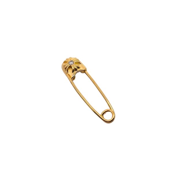 Chrome Hearts Gold-Plated Cross Pin with White Diamonds