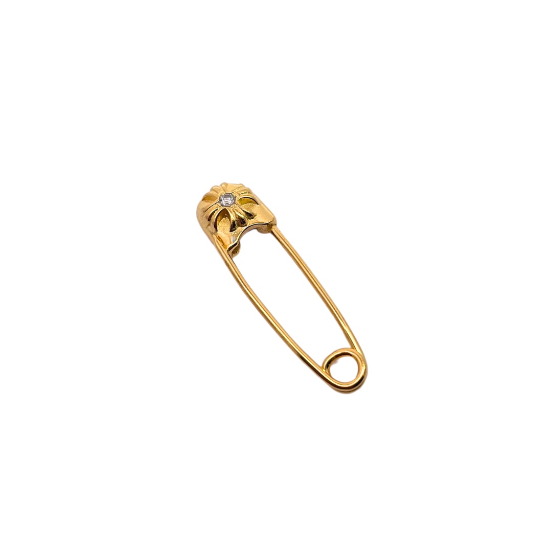 Chrome Hearts Gold-Plated Cross Pin with White Diamonds