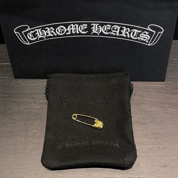 Chrome Hearts Gold-Plated Cross Pin with White Diamonds - Image 9