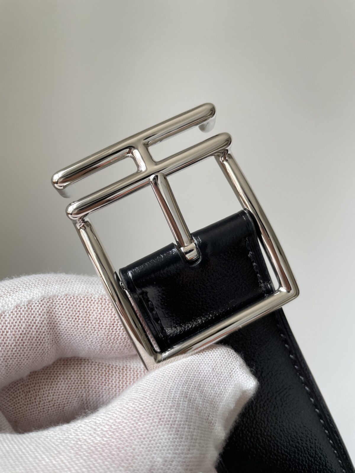 HERMES Quentin Togo Calfskin Silver Buckle Reversible Belt Men Black - Image 10