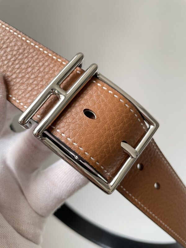 HERMES Quentin Togo Calfskin Silver Buckle Reversible Belt Men Black - Image 5