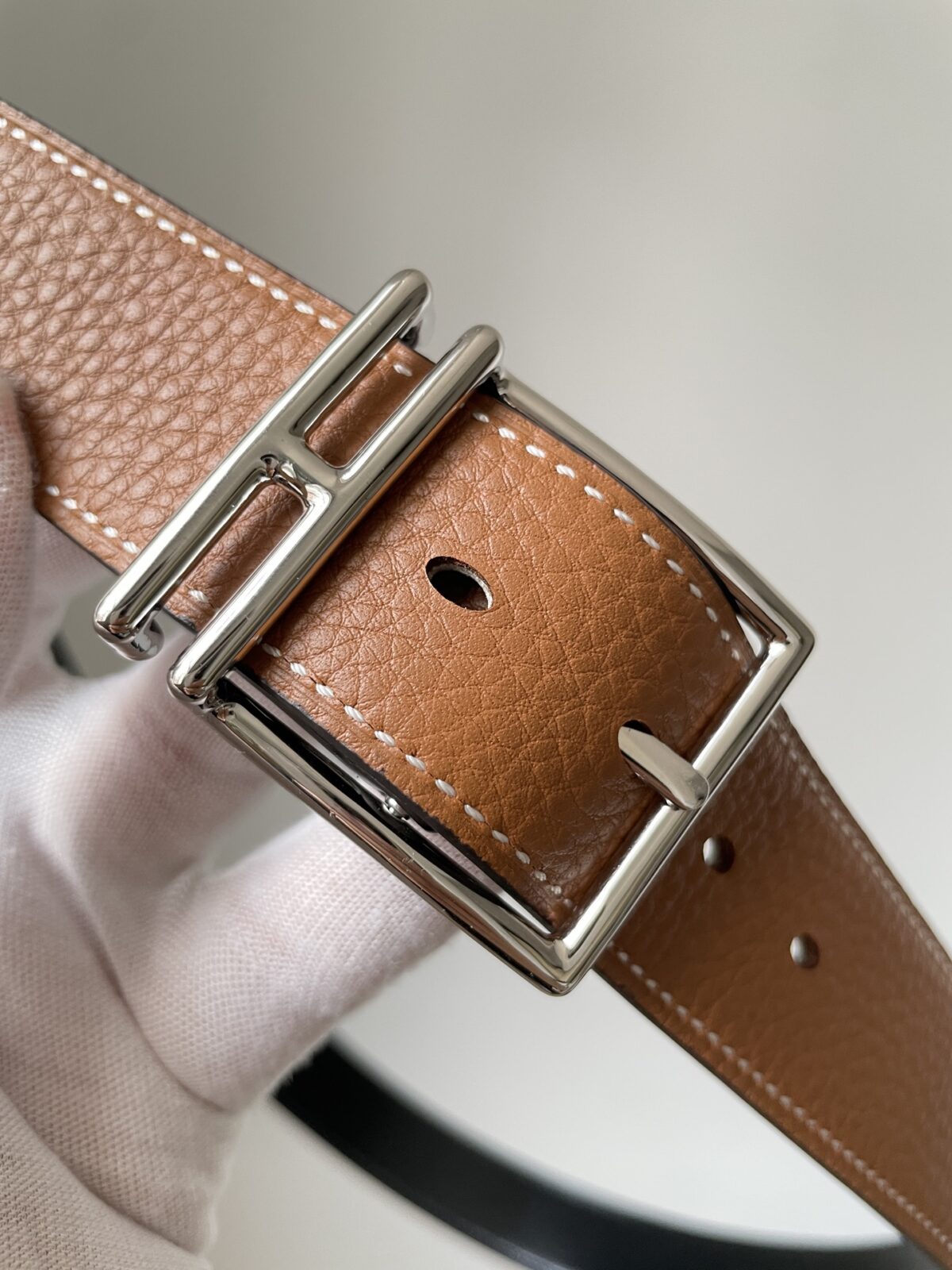 HERMES Quentin Togo Calfskin Silver Buckle Reversible Belt Men Black - Image 5