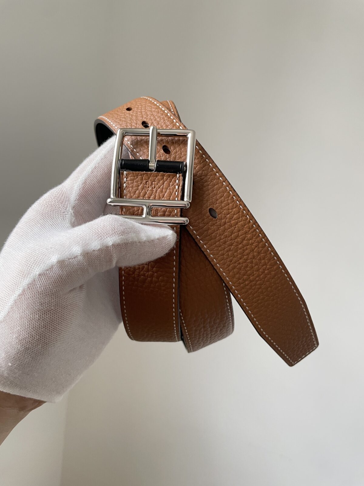 HERMES Quentin Togo Calfskin Silver Buckle Reversible Belt Men Black - Image 6