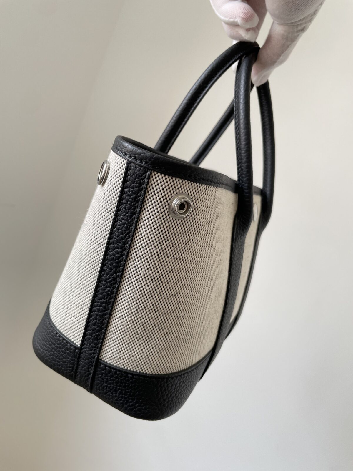 HERMES Garden Party NEO 23 Canvas and Leather Mini Tote Bag – Black/White (Panda) - Image 3