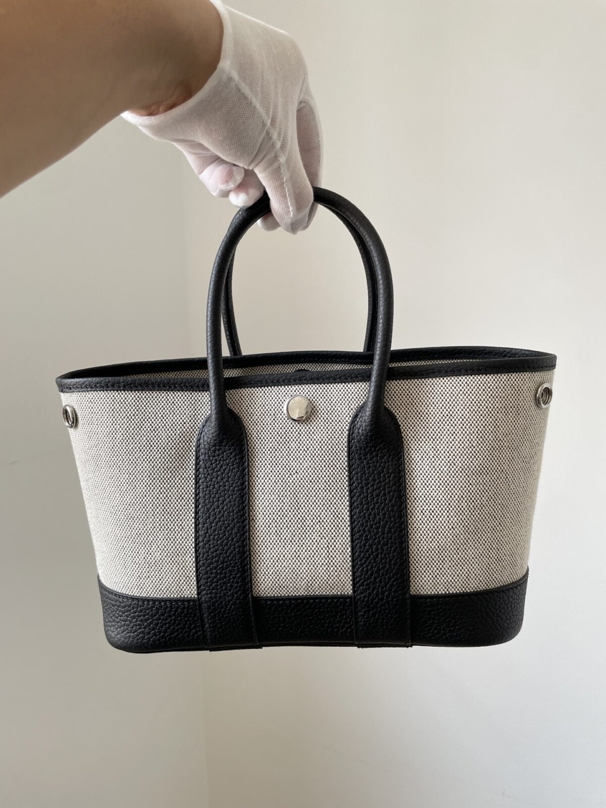 HERMES Garden Party NEO 23 Canvas and Leather Mini Tote Bag – Black/White (Panda) - Image 4