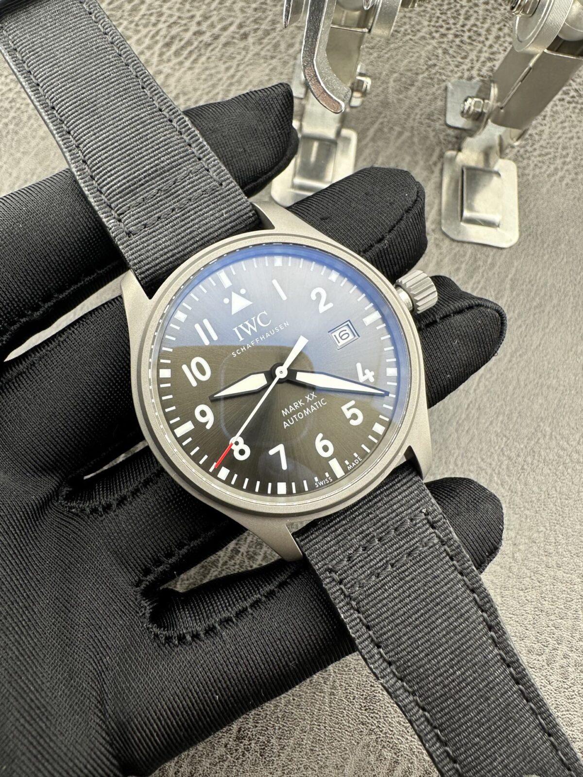 IWC Pilot’s Watch Automatic Mechanical Movement 100M Water Resistant Unisex Swiss Watch 40mm Grey Dial Titanium Case Fabric Strap - Image 2