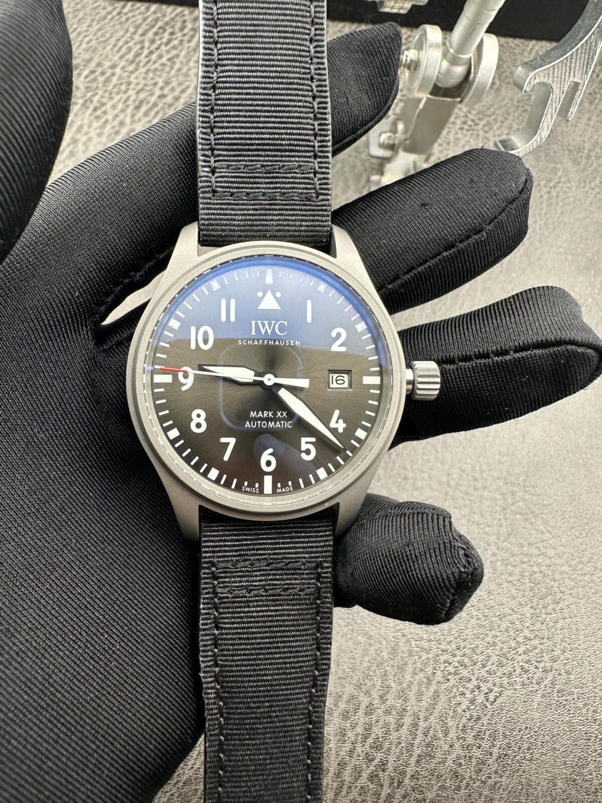 IWC Pilot’s Watch Automatic Mechanical Movement 100M Water Resistant Unisex Swiss Watch 40mm Grey Dial Titanium Case Fabric Strap - Image 3
