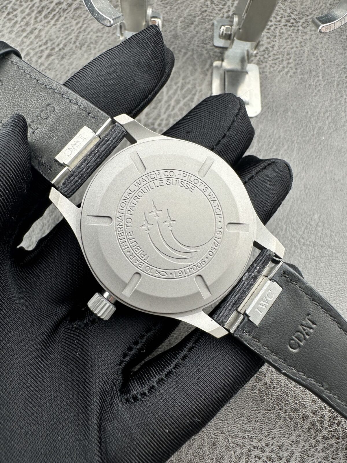 IWC Pilot’s Watch Automatic Mechanical Movement 100M Water Resistant Unisex Swiss Watch 40mm Grey Dial Titanium Case Fabric Strap - Image 8