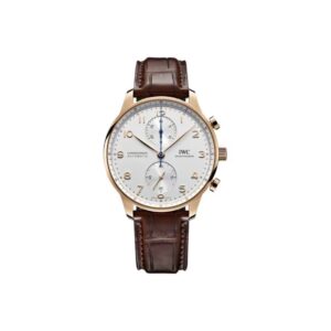 IWC Portuguese Chronograph 41mm White Dial 18K Red Gold Case Leather Strap
