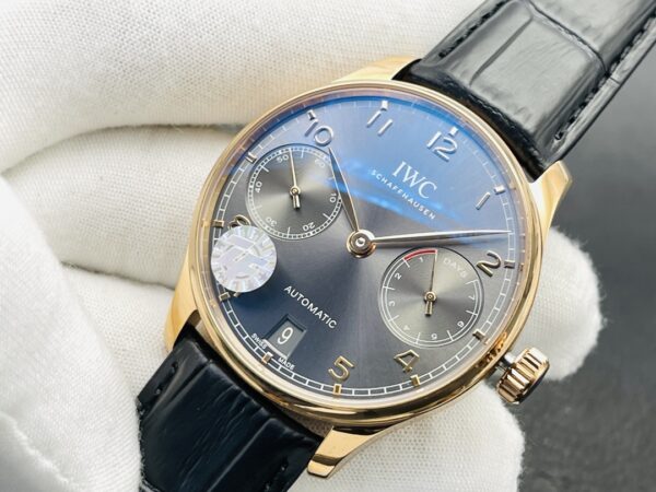 IWC Portuguese Automatic 42.3mm Grey Dial 18K Rose Gold Case Leather Strap - Image 4