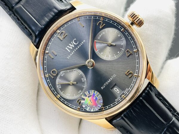 IWC Portuguese Automatic 42.3mm Grey Dial 18K Rose Gold Case Leather Strap - Image 5