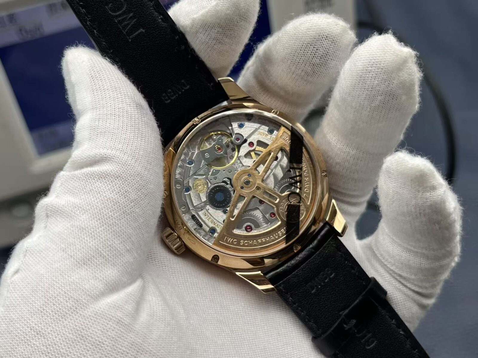 IWC Portuguese Perpetual Calendar Automatic Mechanical Movement Moon Phase Power Reserve Water Resistant Men’s Watch Swiss Watch 44.2mm White Dial 18K Red Gold Case Alligator Leather Strap - Image 8