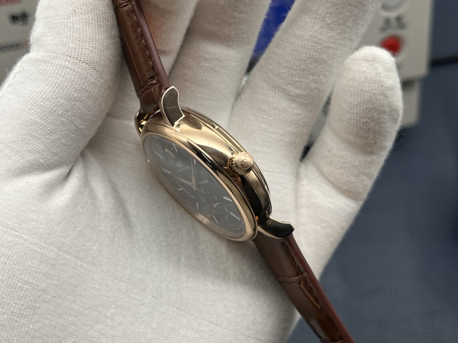 IWC Portofino Hand-Wound 8 Days 45mm Blue Dial 18K Rose Gold Watch - Image 6