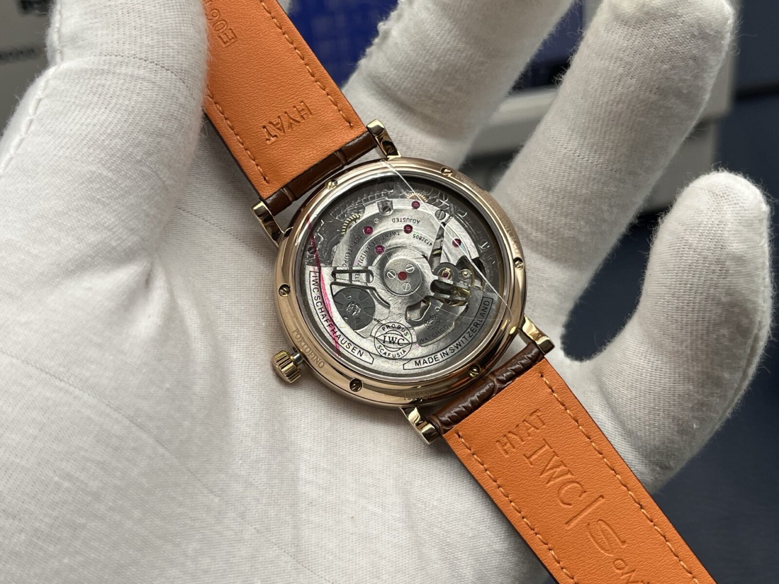 IWC Portofino Hand-Wound 8 Days 45mm Blue Dial 18K Rose Gold Watch - Image 7