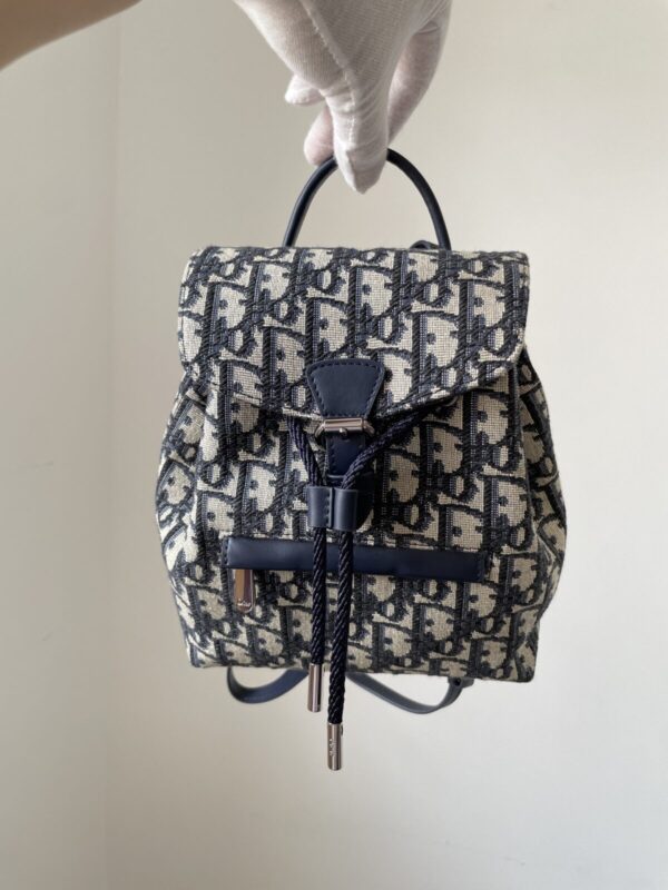 Dior Kids Oblique Beige and Blue Canvas Backpack - Image 3