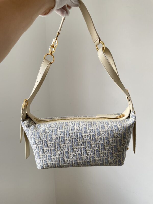 Dior D-Journey Small Blue Calfskin and Canvas Handbag - Image 2