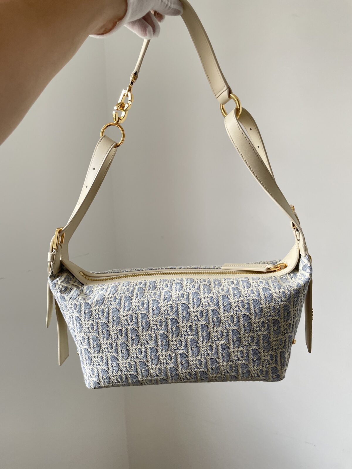 Dior D-Journey Small Blue Calfskin and Canvas Handbag - Image 2