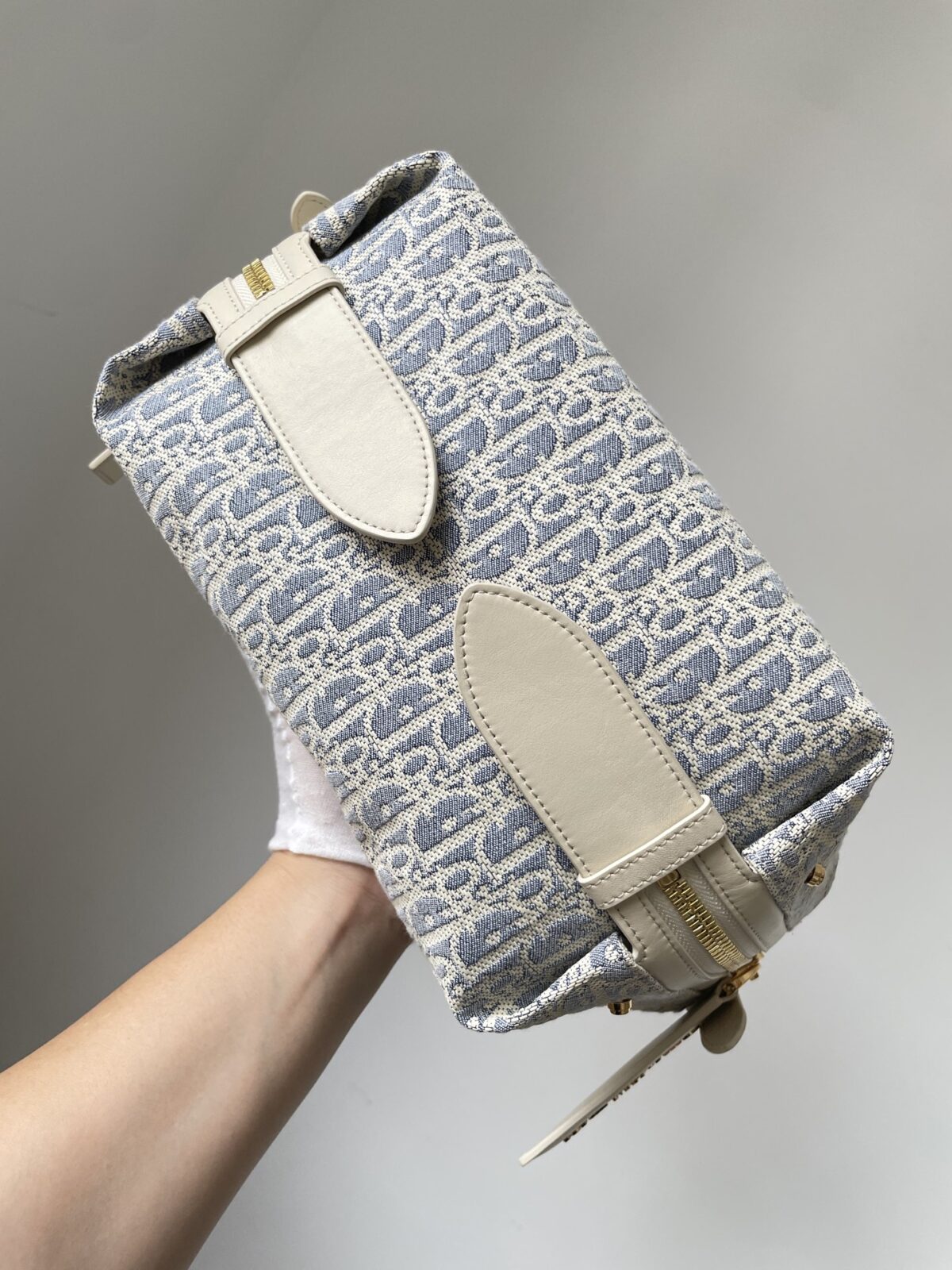 Dior D-Journey Small Blue Calfskin and Canvas Handbag - Image 8