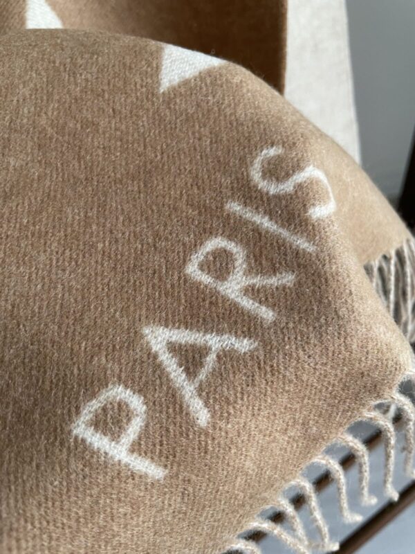Louis Vuitton Jacquard Woven Cashmere Tassel Scarf Milk Tea - Image 9